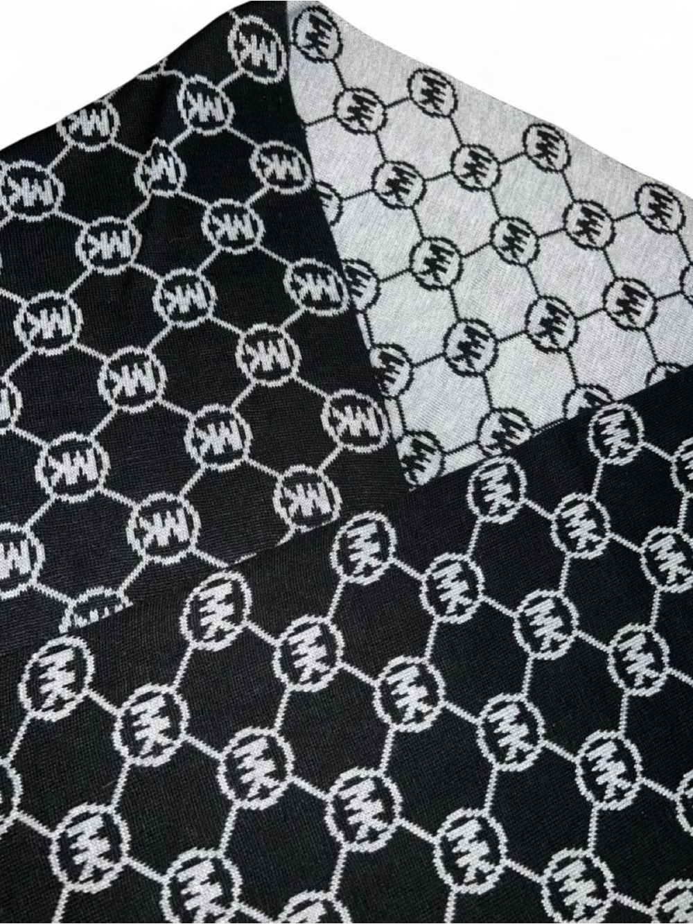 Reversible Black & Gray Knit Logo Michael Kors Pattern Scarf - Picture 2 of 4